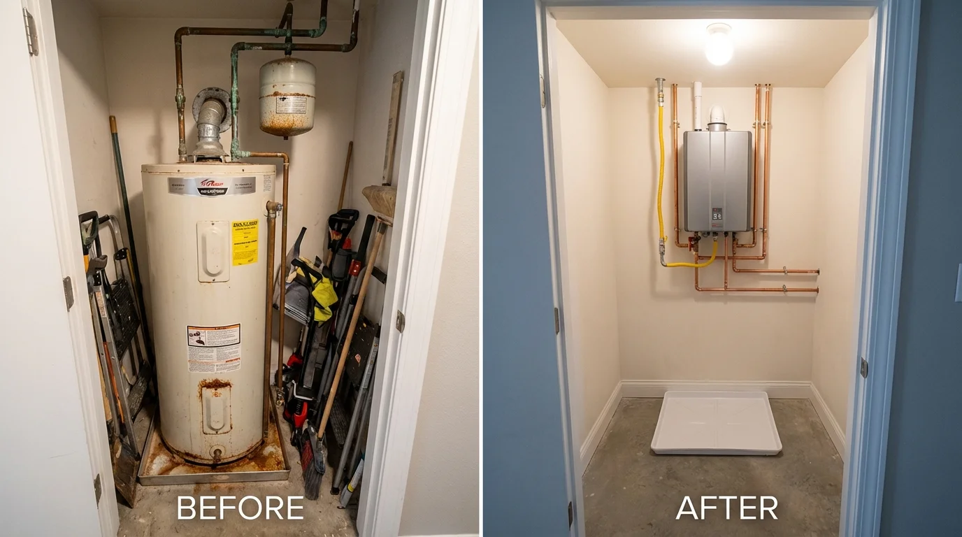 Tank water heater versus wall-mounted tankless unit comparison for North Hero, VT homeowners
